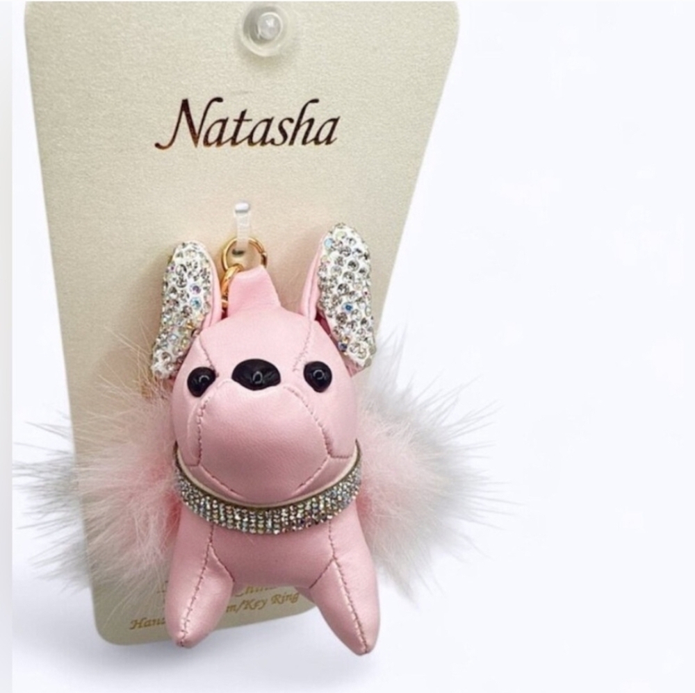 💖 🔹️Natasha Couture🔹️ Adorable Pink French Bulldog Keychain Bag Charm